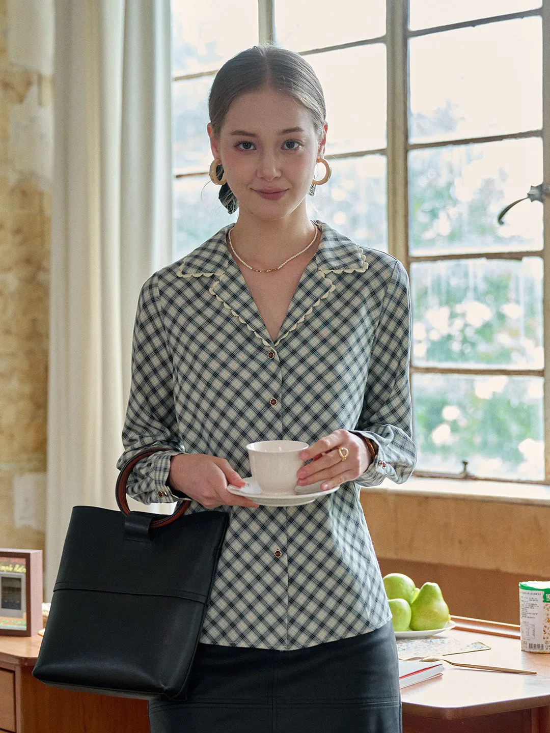 Kalani V-Neck Plaid Viscose Blouse sold by Simple Retro product image thumbnail 5