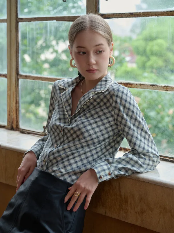 Kalani V-Neck Plaid Viscose Blouse sold by Simple Retro