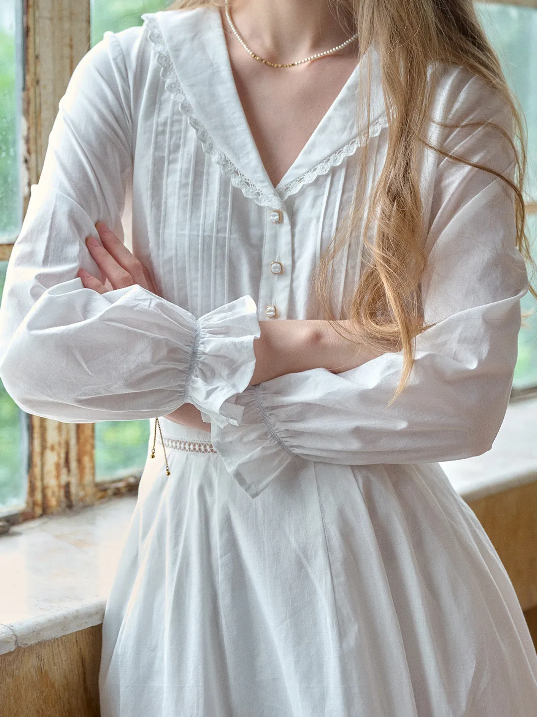 【Final Sale】Jenna V-Neck 100% Cotton White Dress sold by Simple Retro product image thumbnail 2