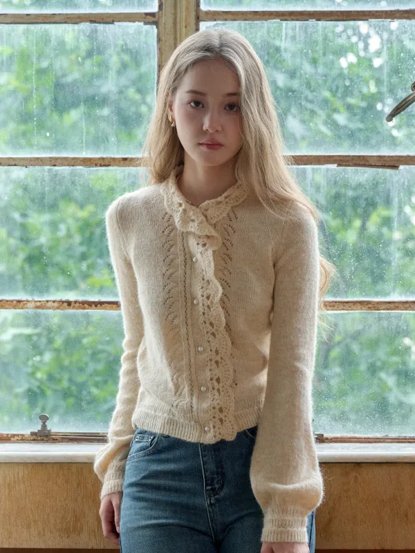 Lauren Wavy Collar Hollow Knit Cardigan sold by Simple Retro
