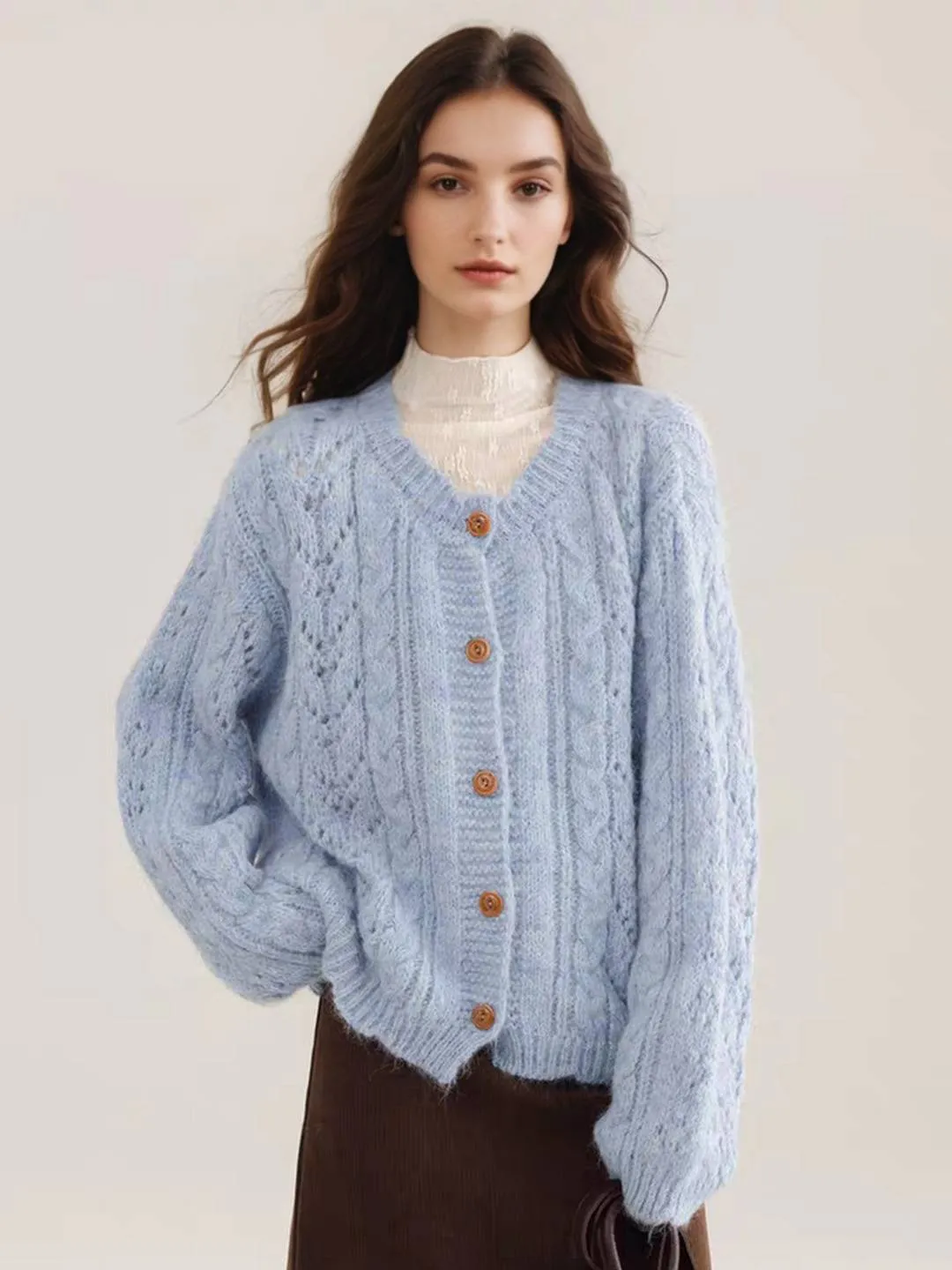 Lana V-Neck Ribbed Cardigan sold by Simple Retro