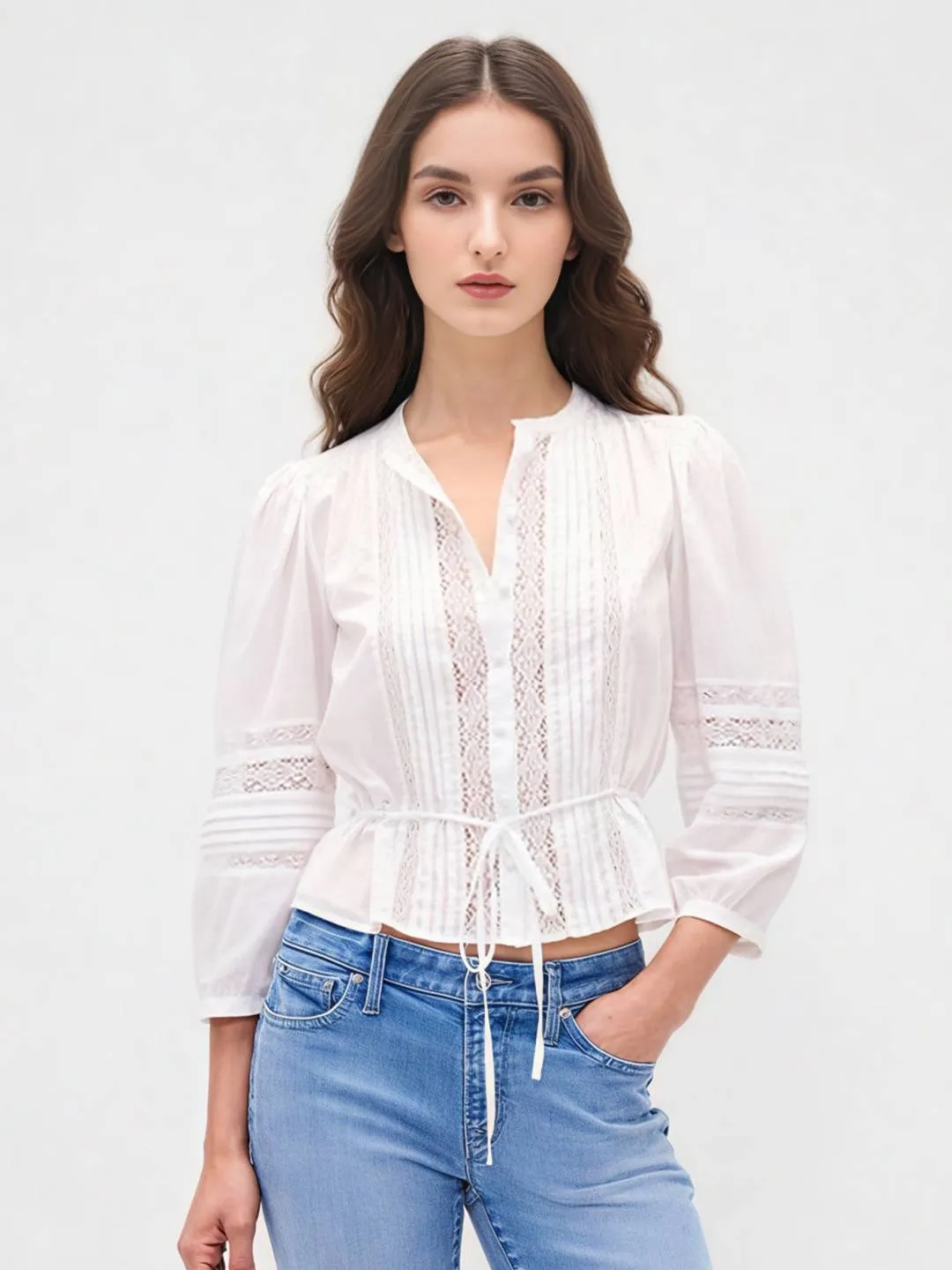 Melissa V-Neck Embroidery Blouse sold by Simple Retro