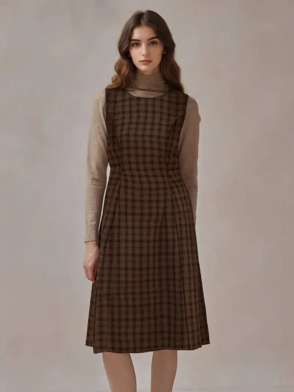 Michelle Round Neck  Plaid Sleeveless Dress sold by Simple Retro