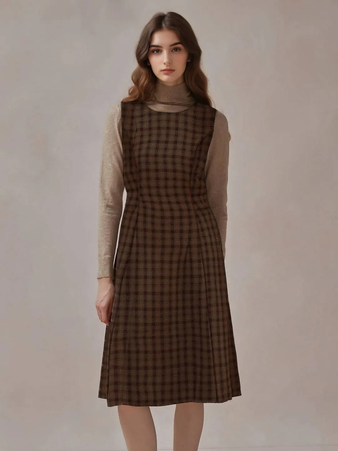 Michelle Round Neck Plaid Sleeveless Dress sold by Simple Retro