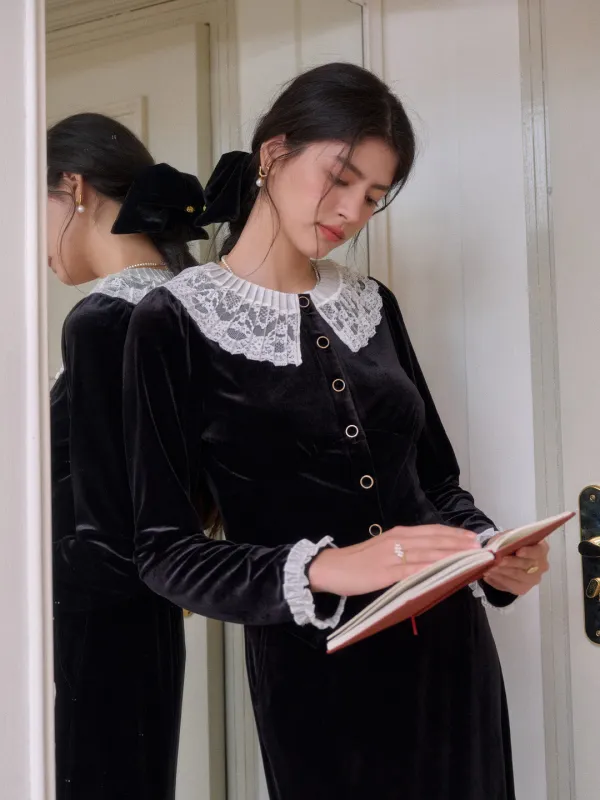 【Final Sale】Matilda V-Neck Velvet Lace Blouse sold by Simple Retro