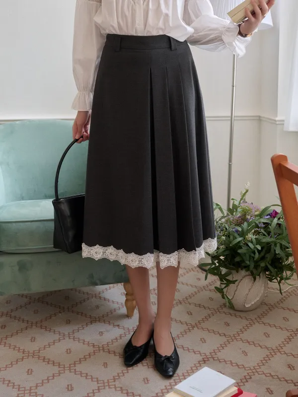 Saige Pleated Lace A-Line Skirt sold by Simple Retro