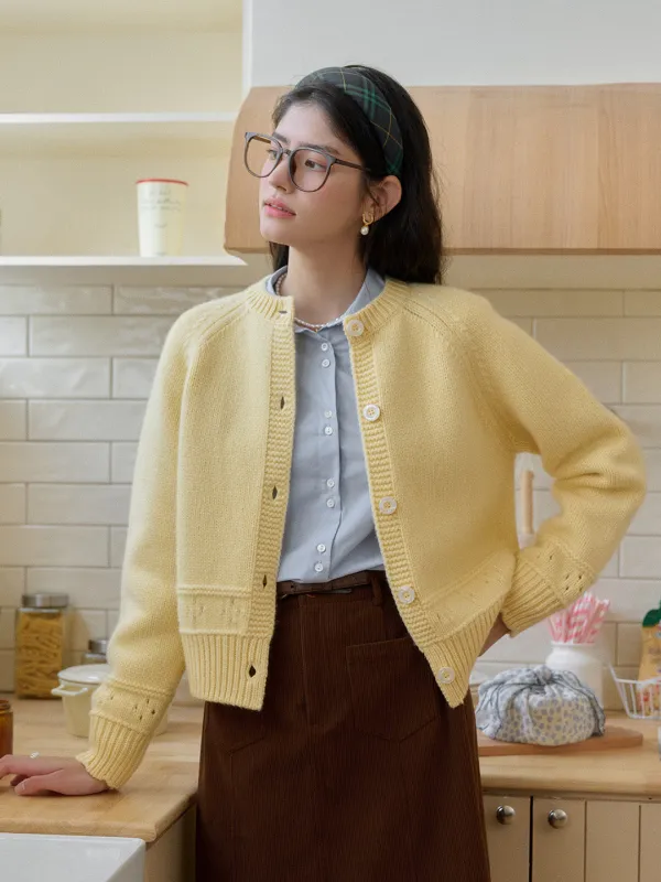 Alicia Round Neck Short 100%Wool Cardigan sold by Simple Retro