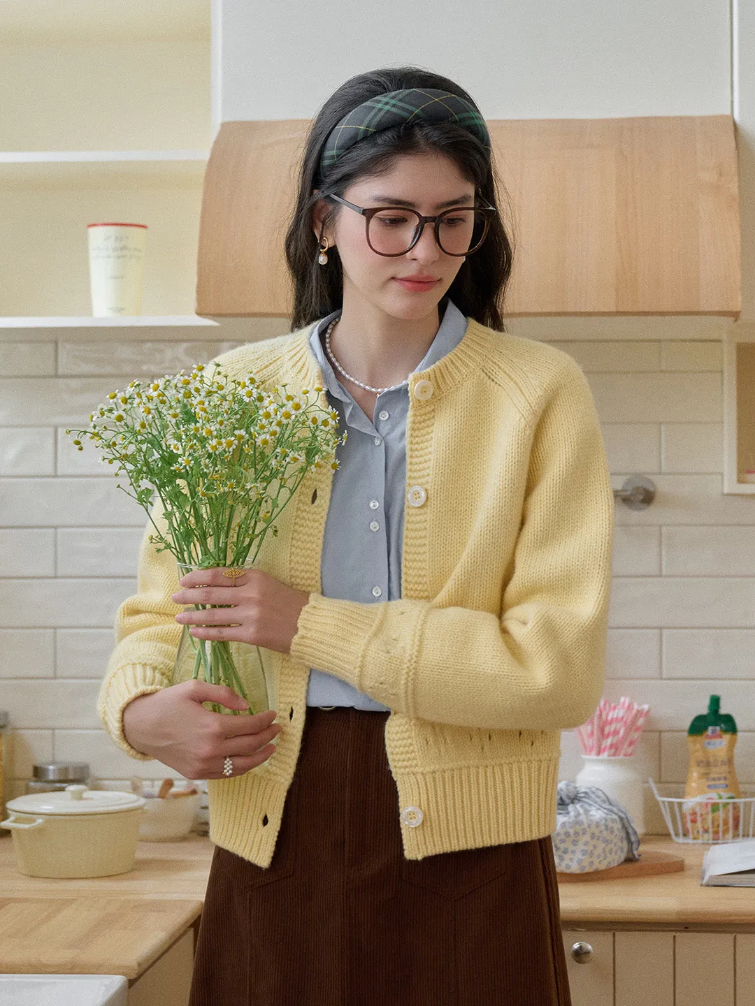 Alicia Round Neck Short 100%Wool Cardigan sold by Simple Retro product image thumbnail 5