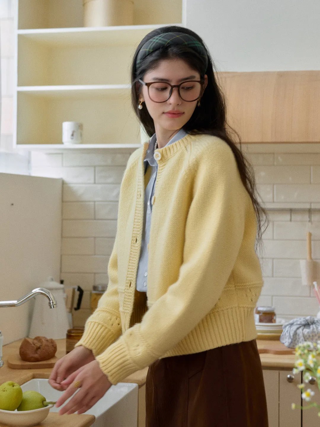 Alicia Round Neck Short 100%Wool Cardigan sold by Simple Retro product image thumbnail 3