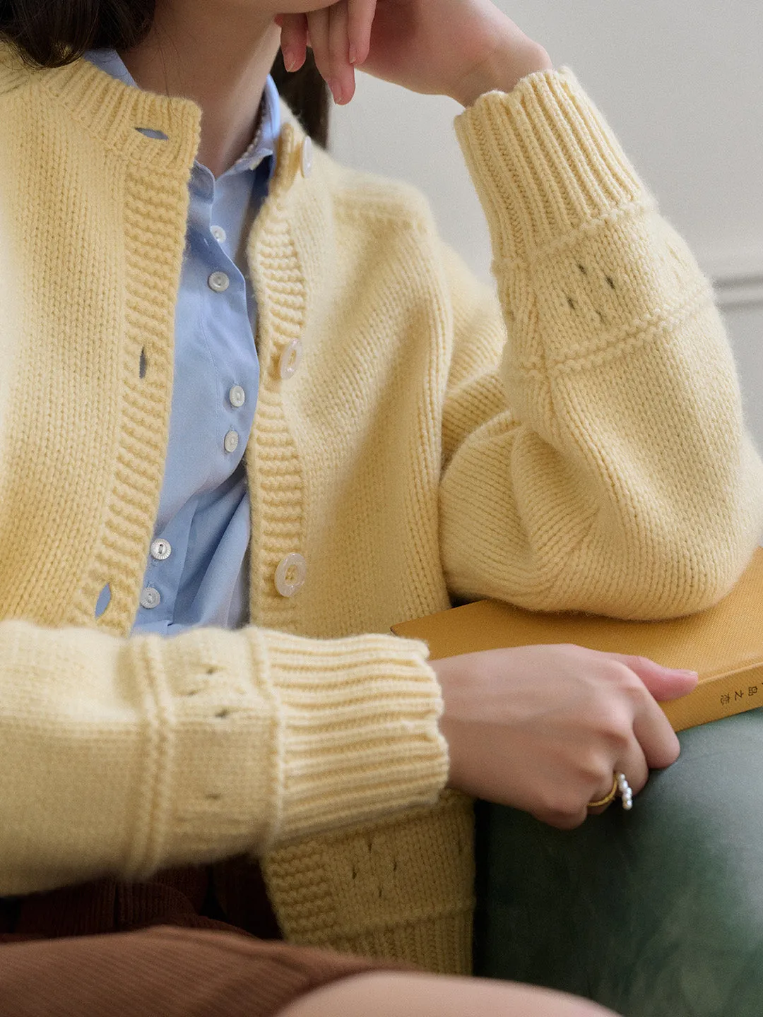 Alicia Round Neck Short 100%Wool Cardigan sold by Simple Retro product image thumbnail 2