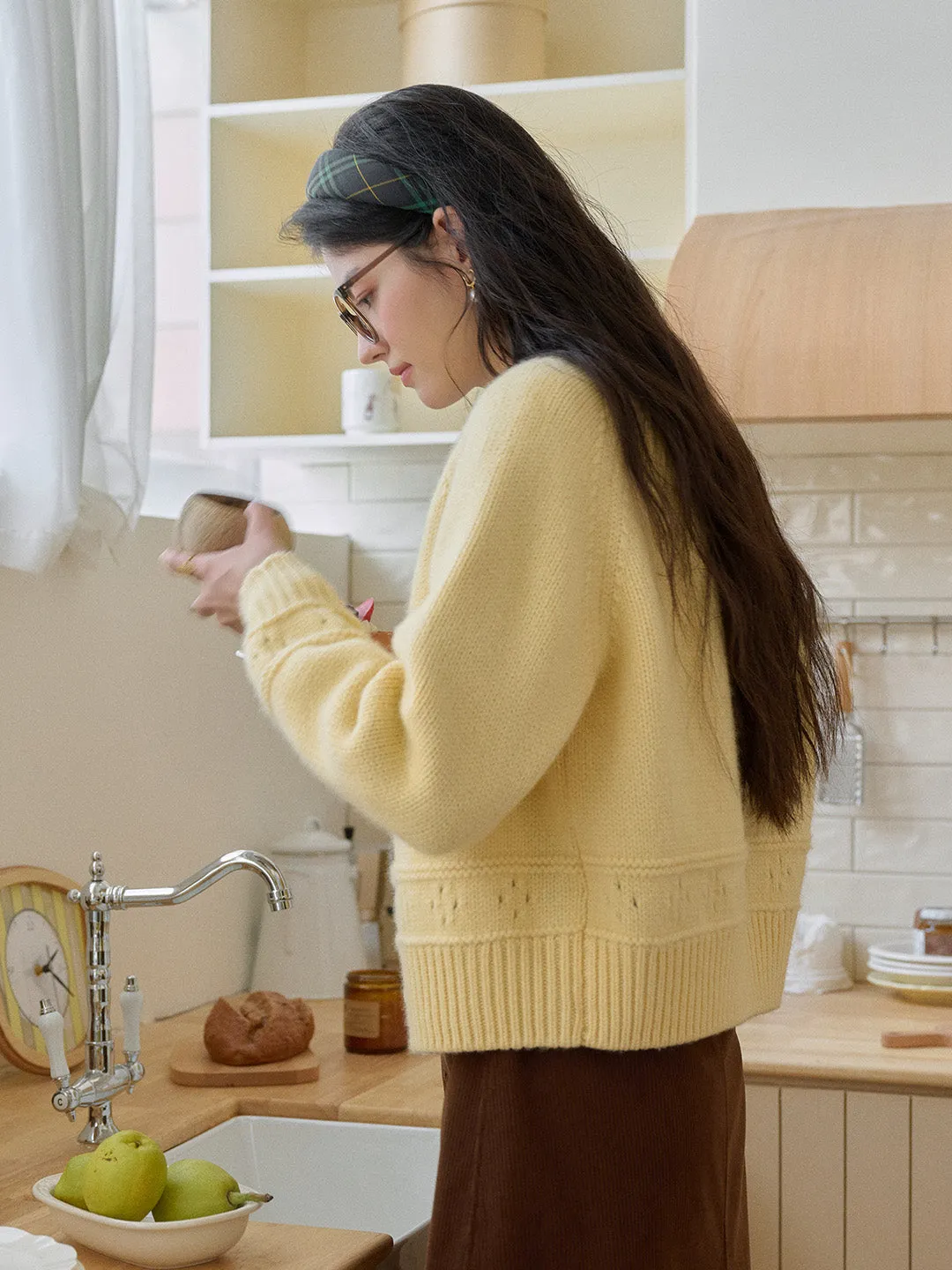 Alicia Round Neck Short 100%Wool Cardigan sold by Simple Retro product image thumbnail 4