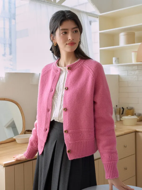 Alicia Round Neck Short 100%Wool Cardigan sold by Simple Retro