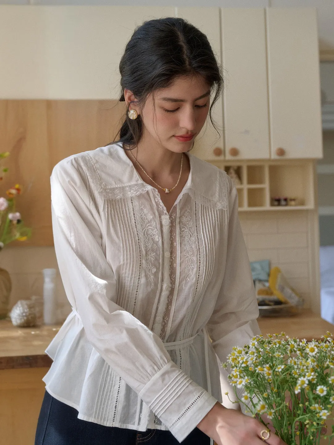 Collins V-Neck Waisted Blouse sold by Simple Retro