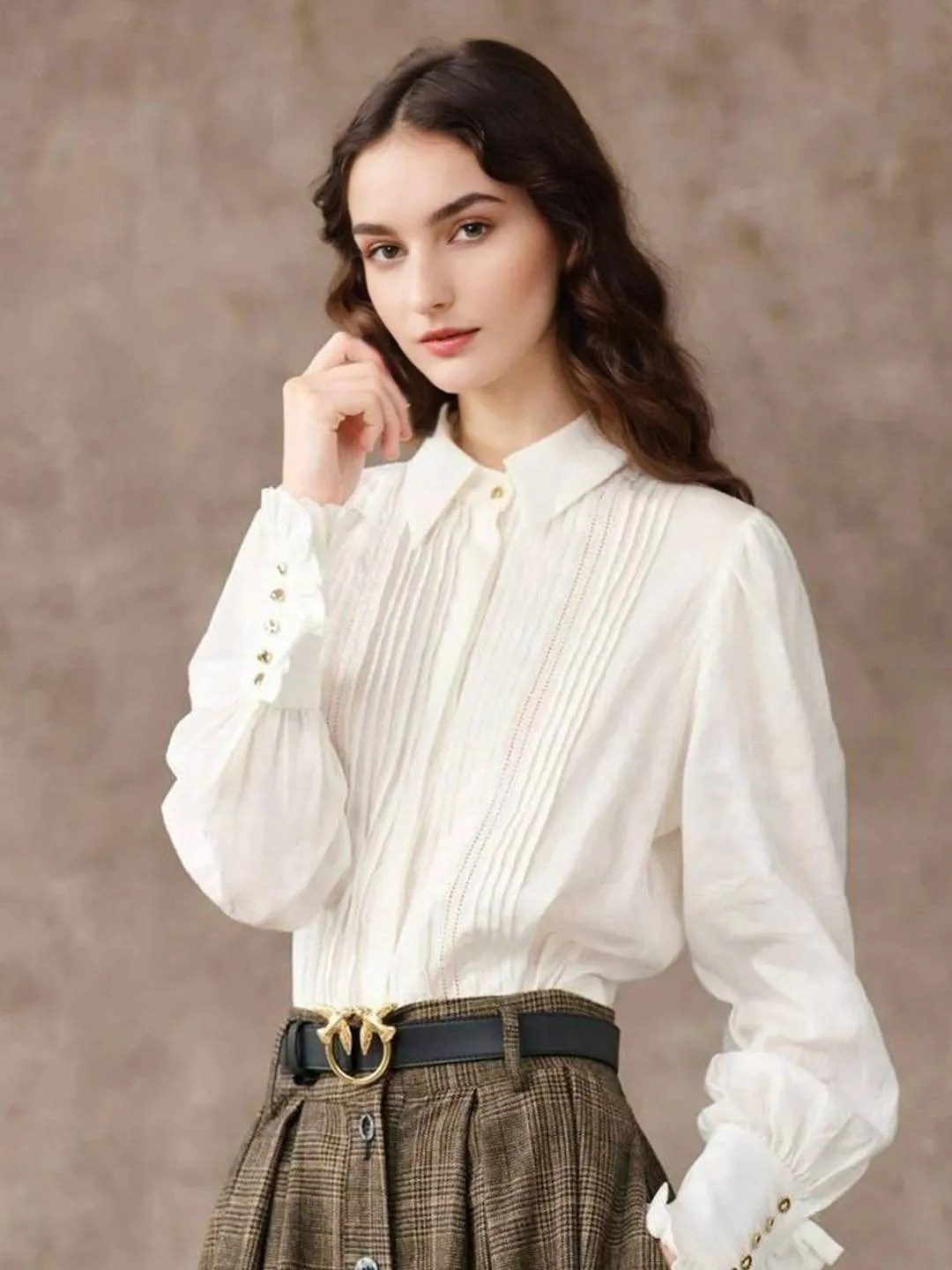 Briana Lapel Pleated Blouse sold by Simple Retro