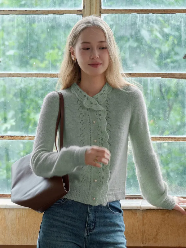 Lauren Wavy Collar Hollow Knit Cardigan sold by Simple Retro