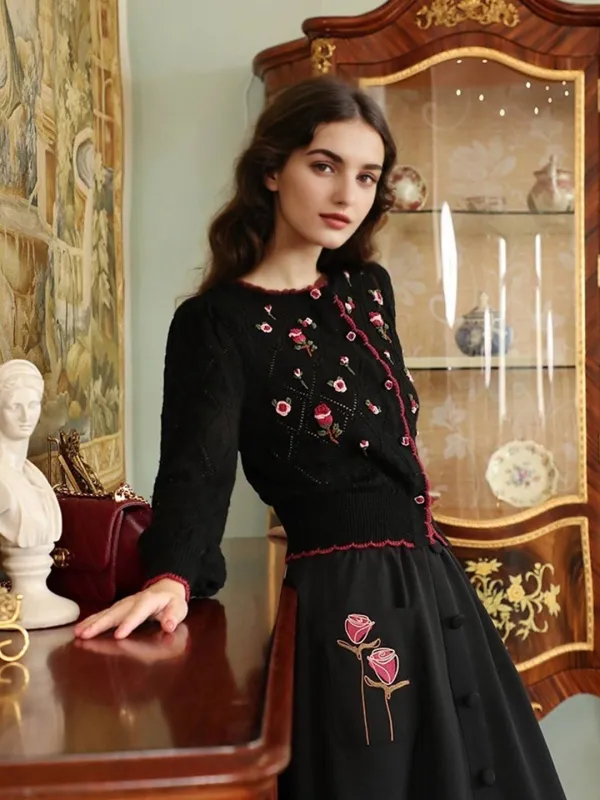 Bonnie Round Neck Rose Cardigan sold by Simple Retro