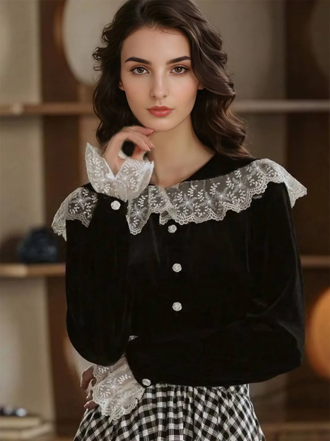 Camryn Round Neck Lace Blouse sold by Simple Retro