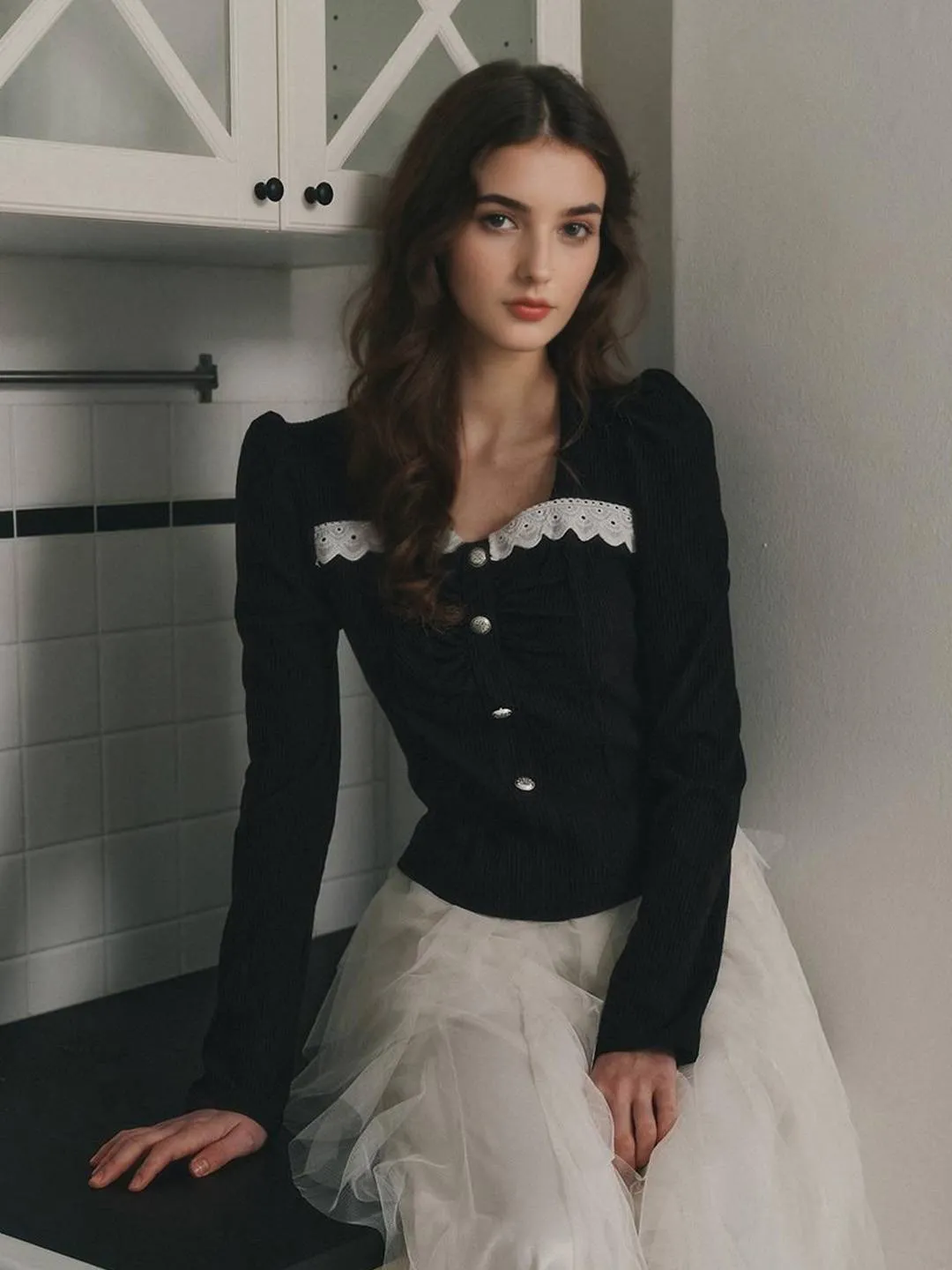 Madelynn Square Neck Lace Blouse sold by Simple Retro