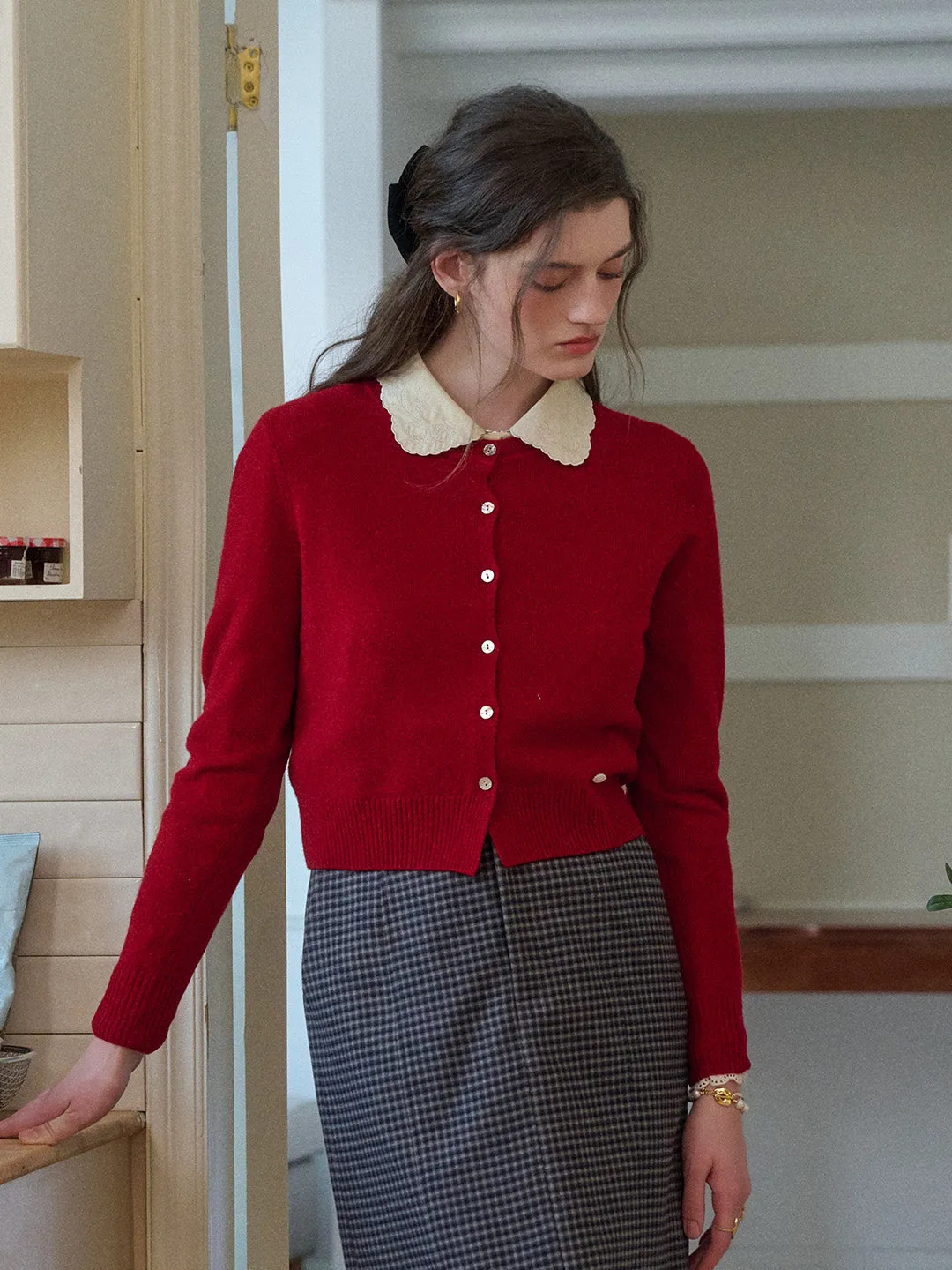 Dayana Round Neck 100% Wool Cardigan sold by Simple Retro