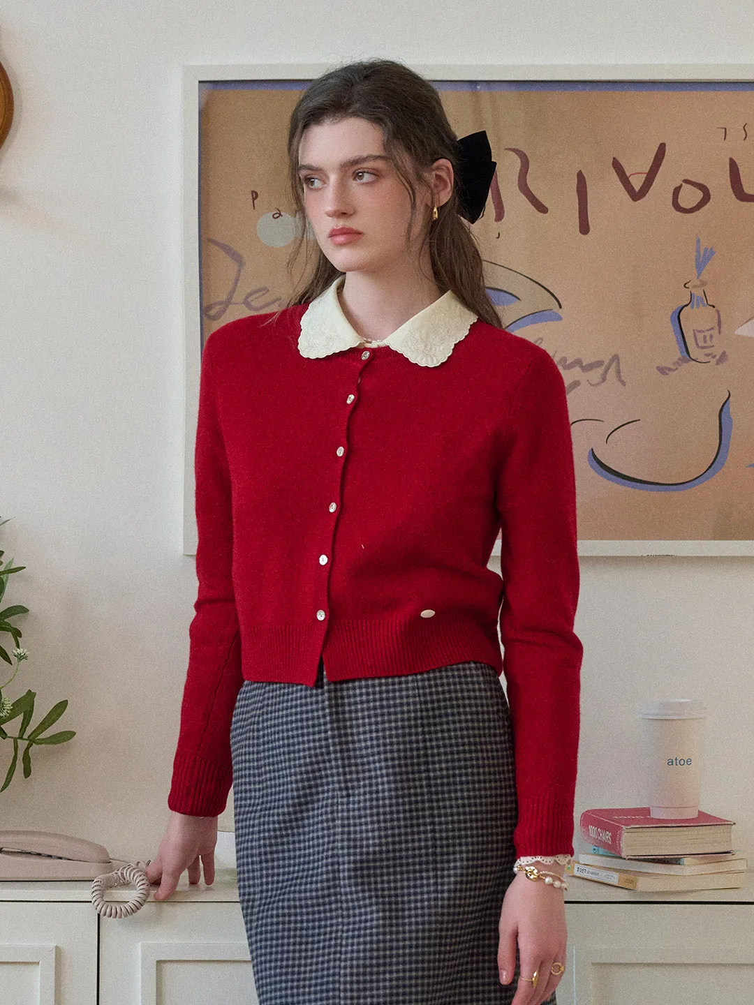 Dayana Round Neck 100% Wool Cardigan sold by Simple Retro product image thumbnail 4