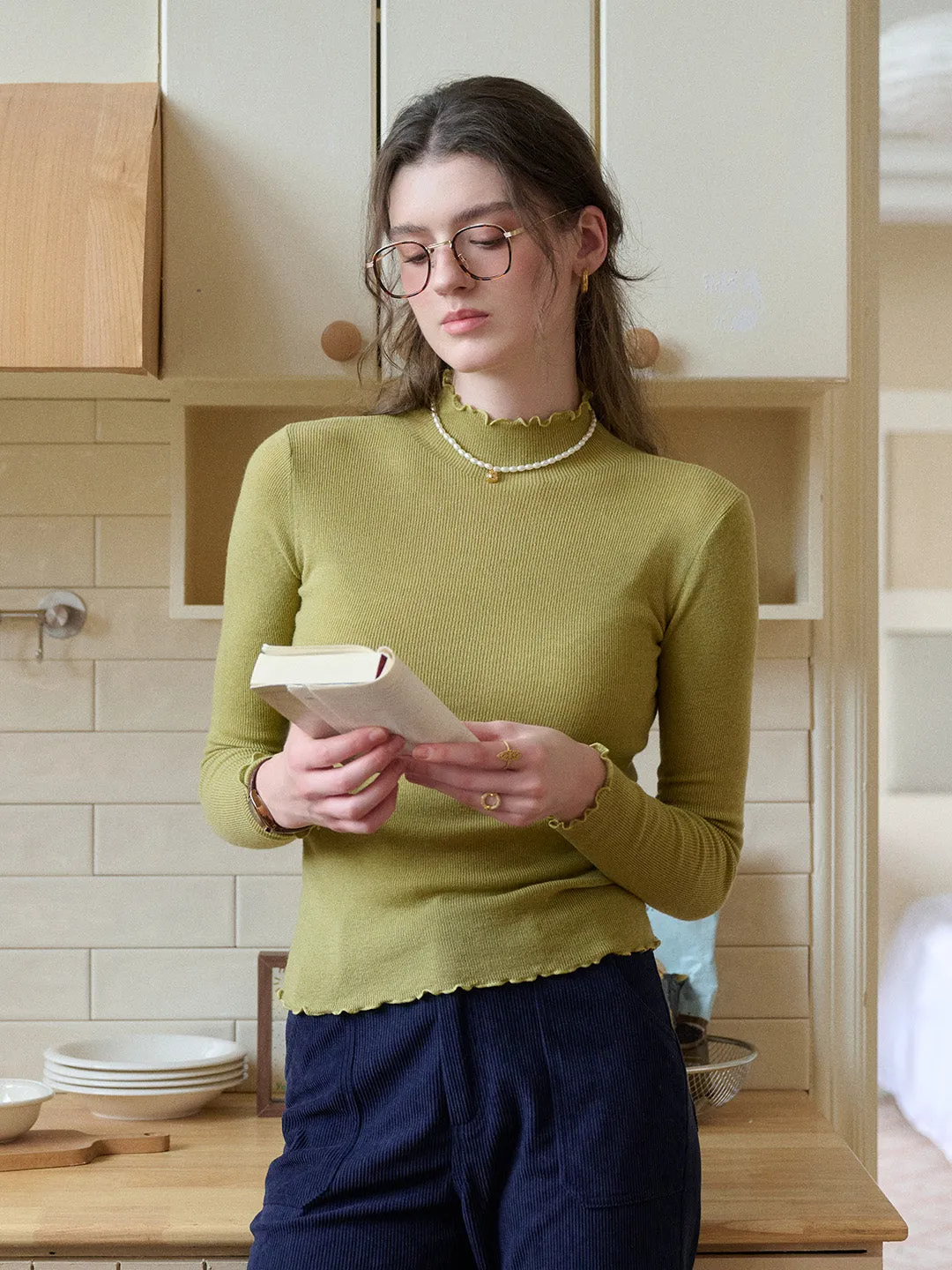Amanda Ruffle Collar 100% Wool Sweater sold by Simple Retro