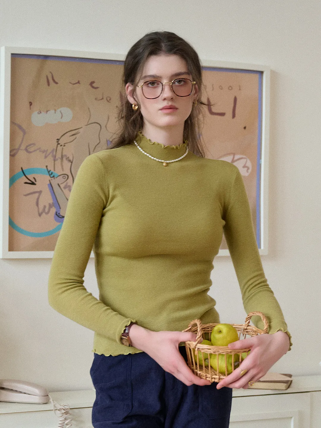 Amanda Ruffle Collar 100% Wool Sweater sold by Simple Retro product image thumbnail 4