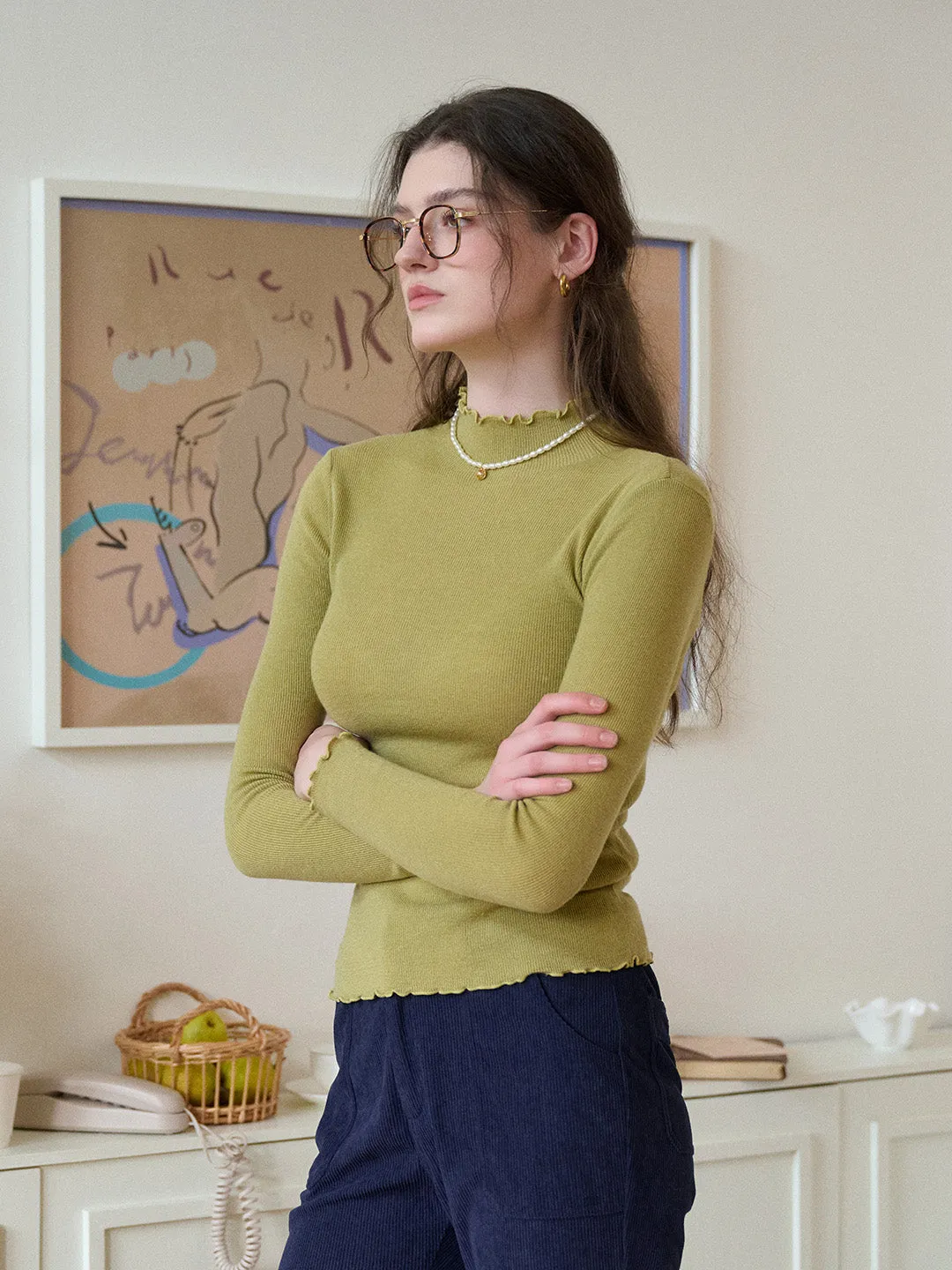 Amanda Ruffle Collar 100% Wool Sweater sold by Simple Retro product image thumbnail 5