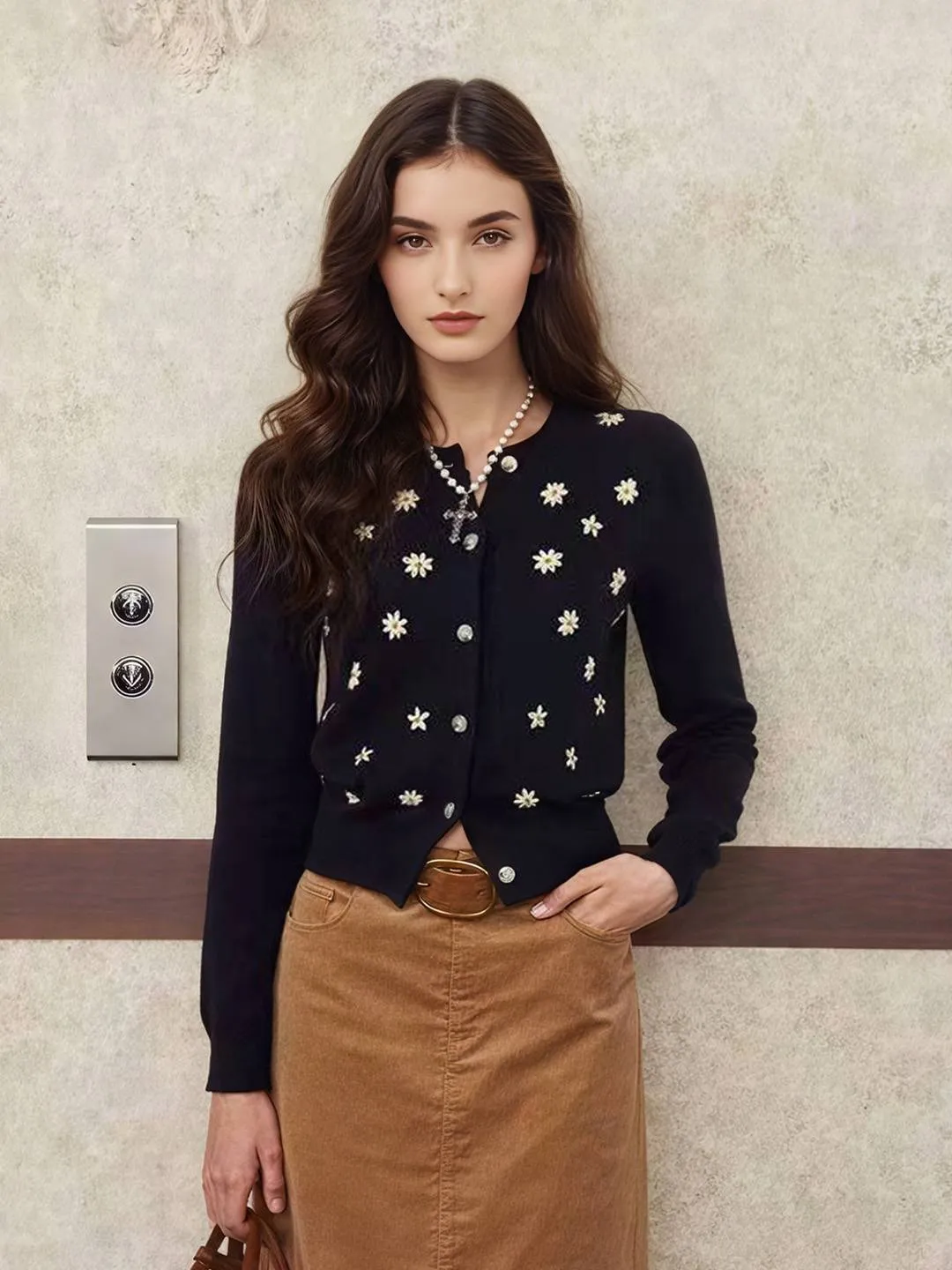 Rylie Round Neck Daisy Cardigan sold by Simple Retro