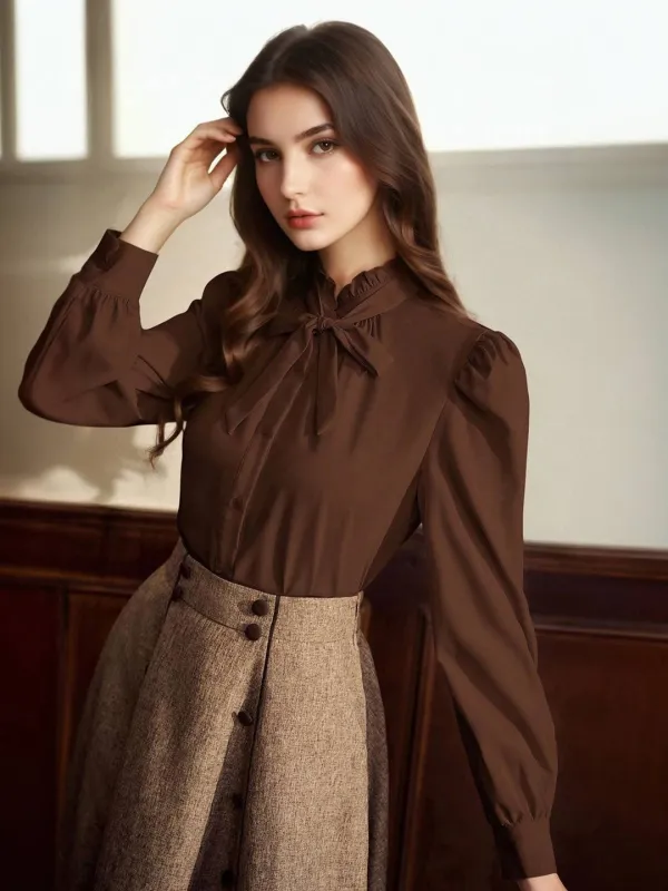 Clementine Ruffle Collar Bow Blouse sold by Simple Retro