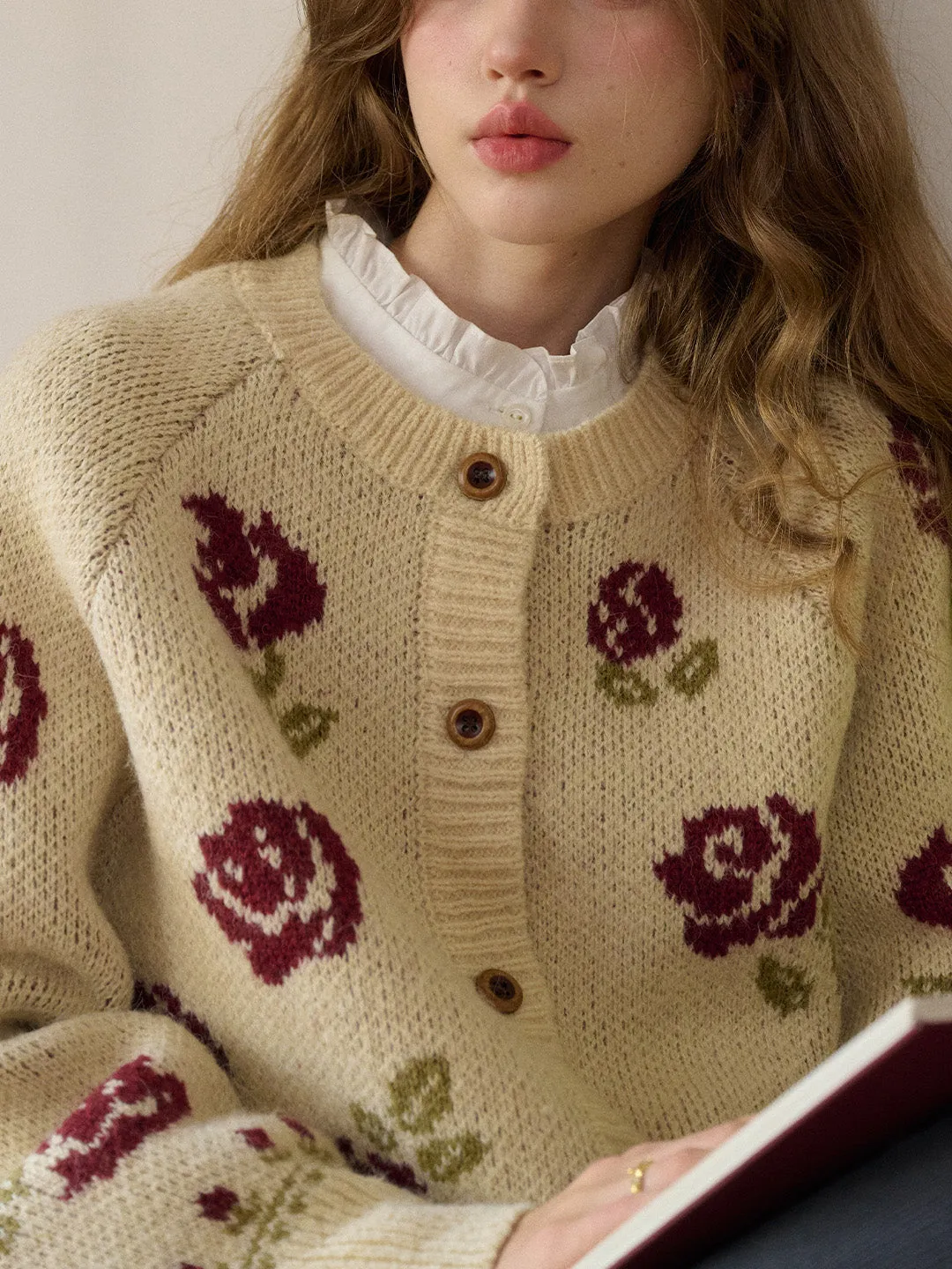 Katie Round Neck Jacquard Wool Cardigan sold by Simple Retro product image thumbnail 2