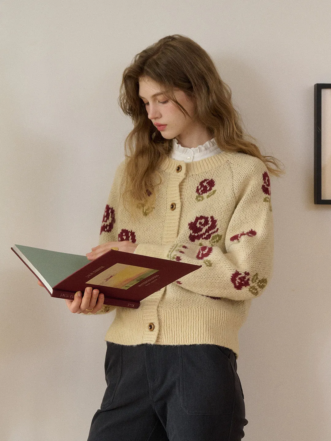 Katie Round Neck Jacquard Wool Cardigan sold by Simple Retro product image thumbnail 5