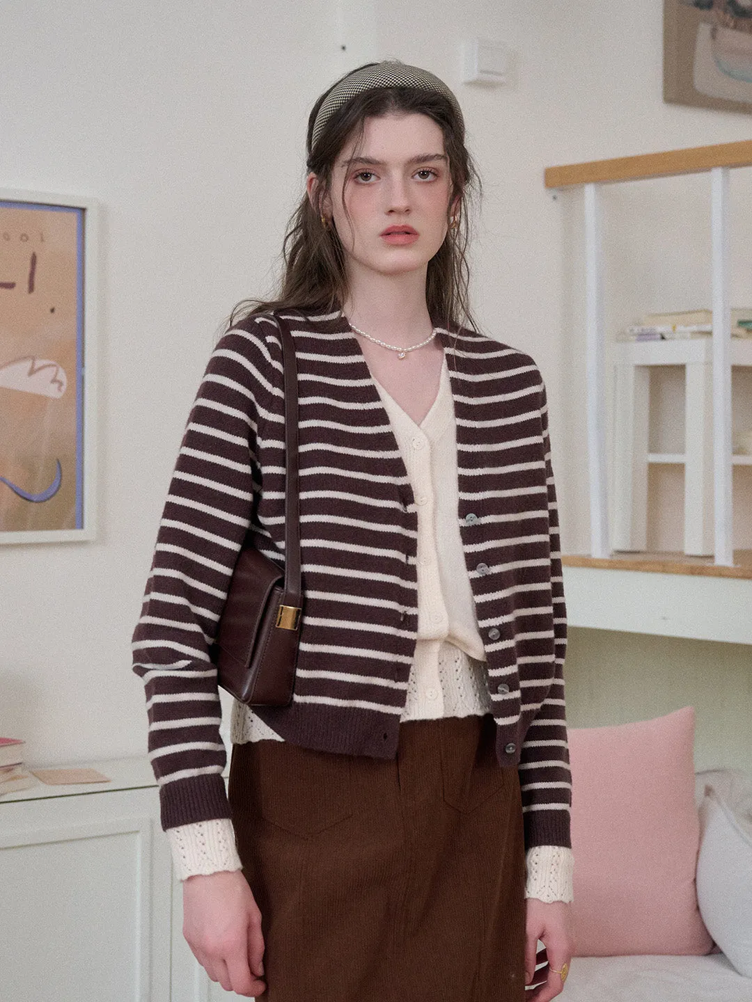 Frankie V-Neck Stripe Wool Cardigan sold by Simple Retro product image thumbnail 5