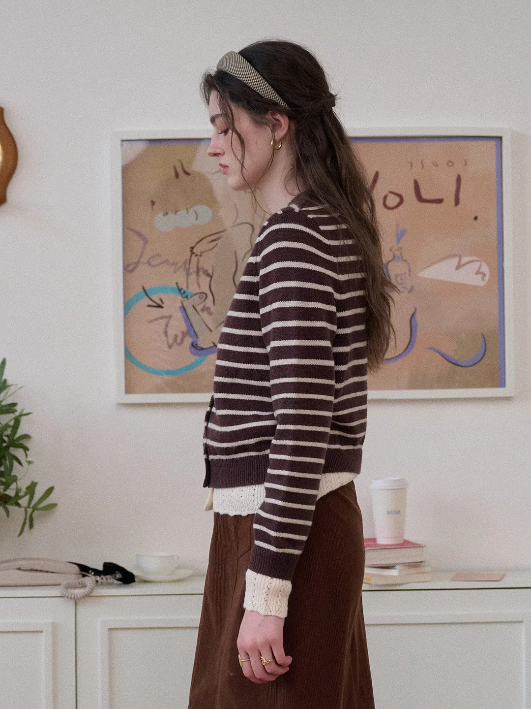 Frankie V-Neck Stripe Wool Cardigan sold by Simple Retro product image thumbnail 3