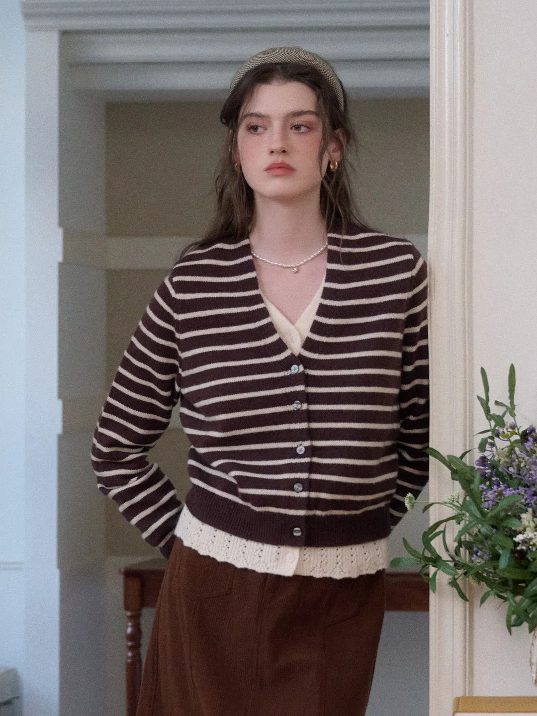 Frankie V-Neck Stripe Wool Cardigan sold by Simple Retro product image thumbnail 4