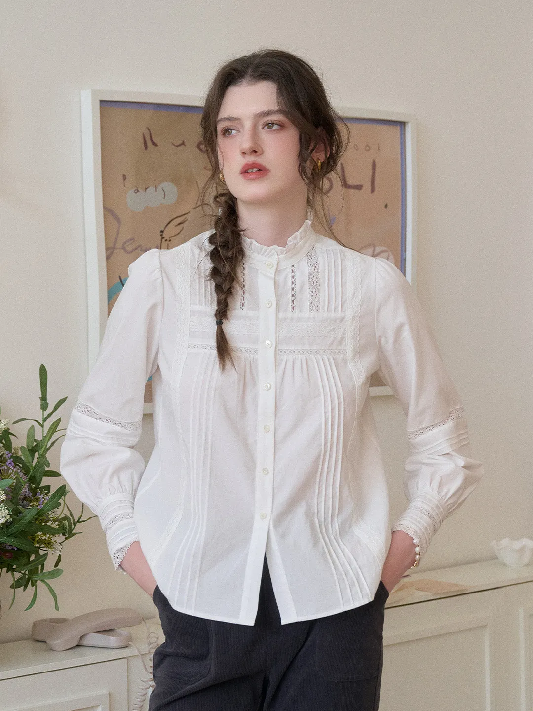 Carter Stand Collar Hollow Lyocell Cotton Blouse sold by Simple Retro