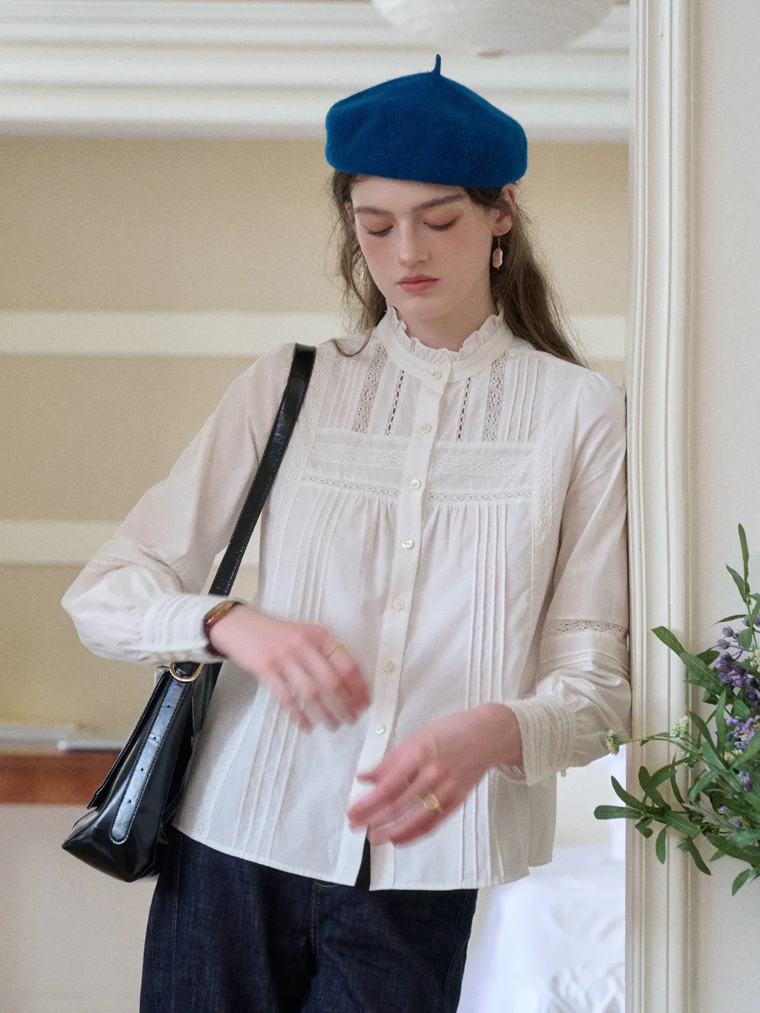 Carter Stand Collar Hollow Lyocell Cotton Blouse sold by Simple Retro product image thumbnail 3