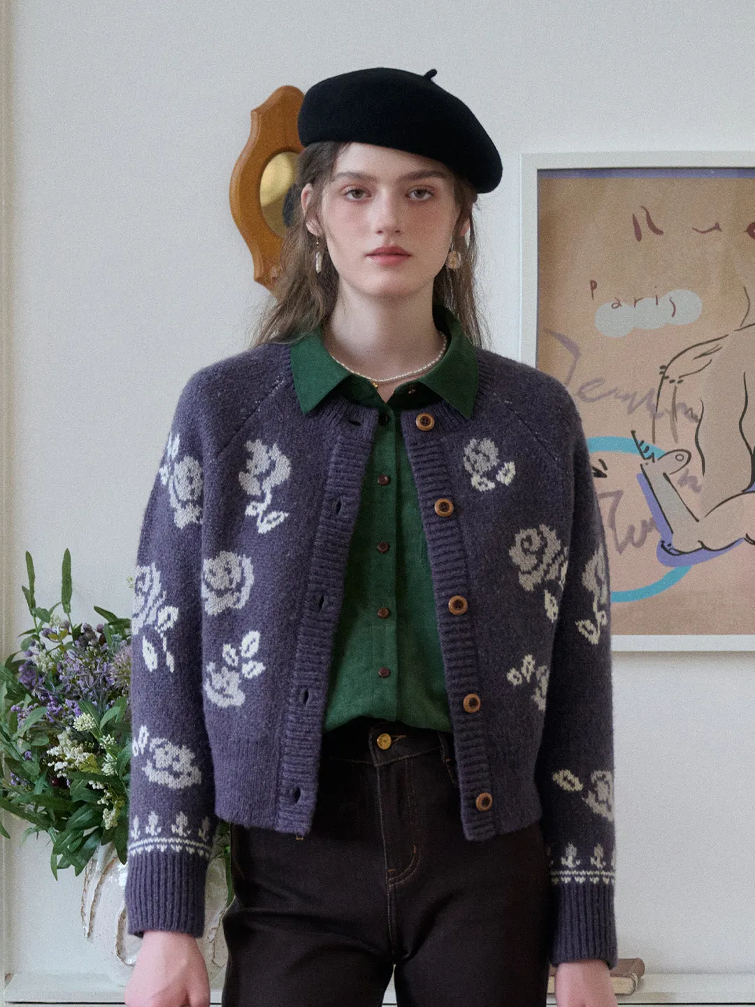 Katie Round Neck Jacquard Wool Cardigan sold by Simple Retro product image thumbnail 3