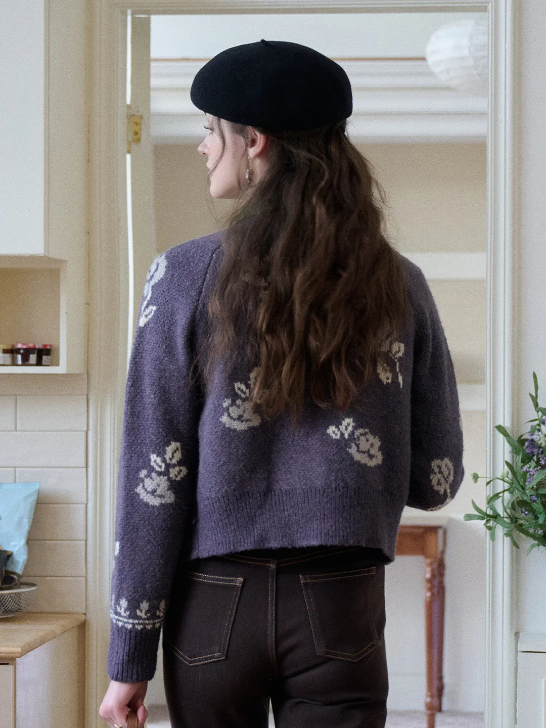 Katie Round Neck Jacquard Wool Cardigan sold by Simple Retro product image thumbnail 4