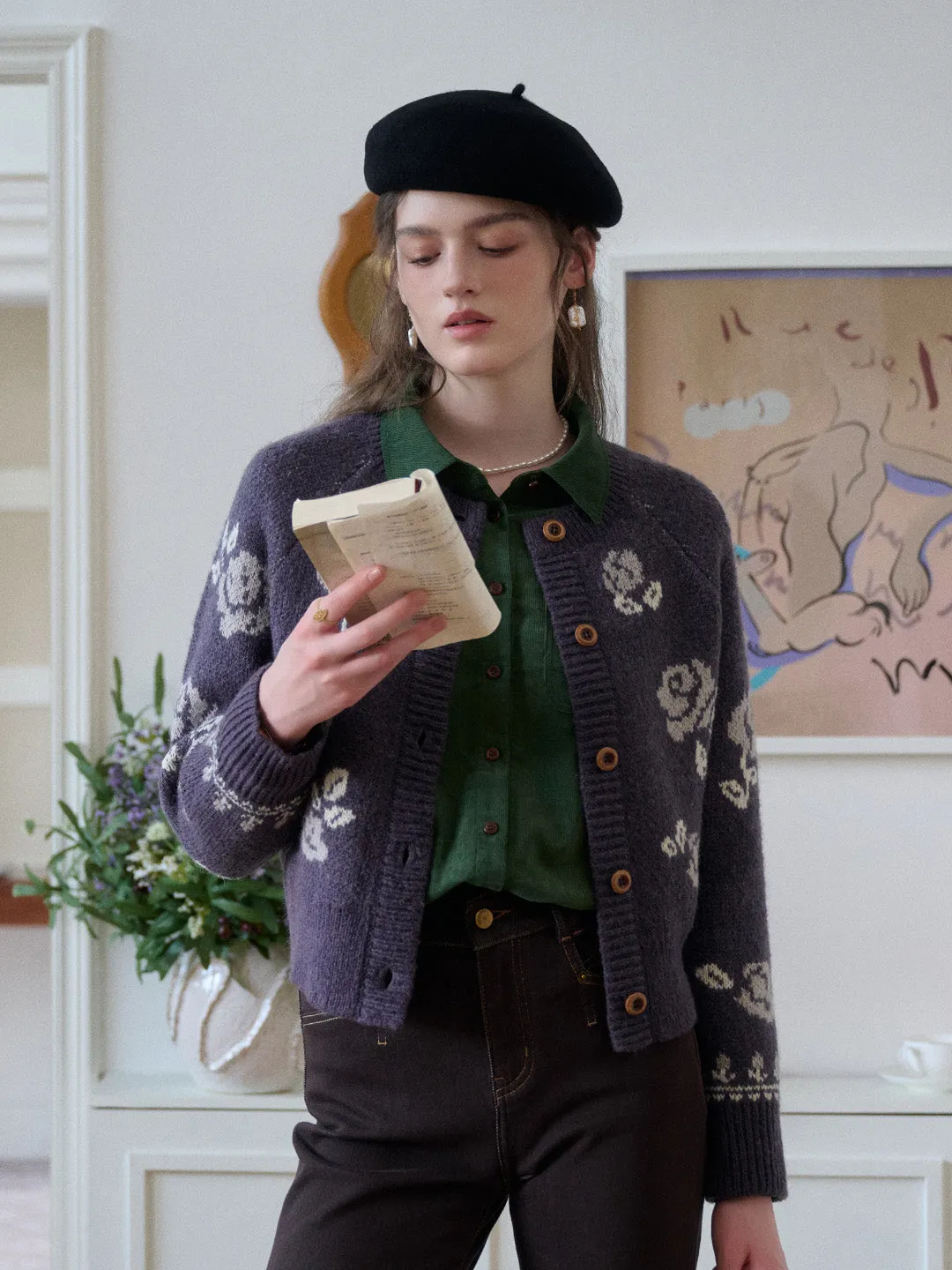 Katie Round Neck Jacquard Wool Cardigan sold by Simple Retro product image thumbnail 5