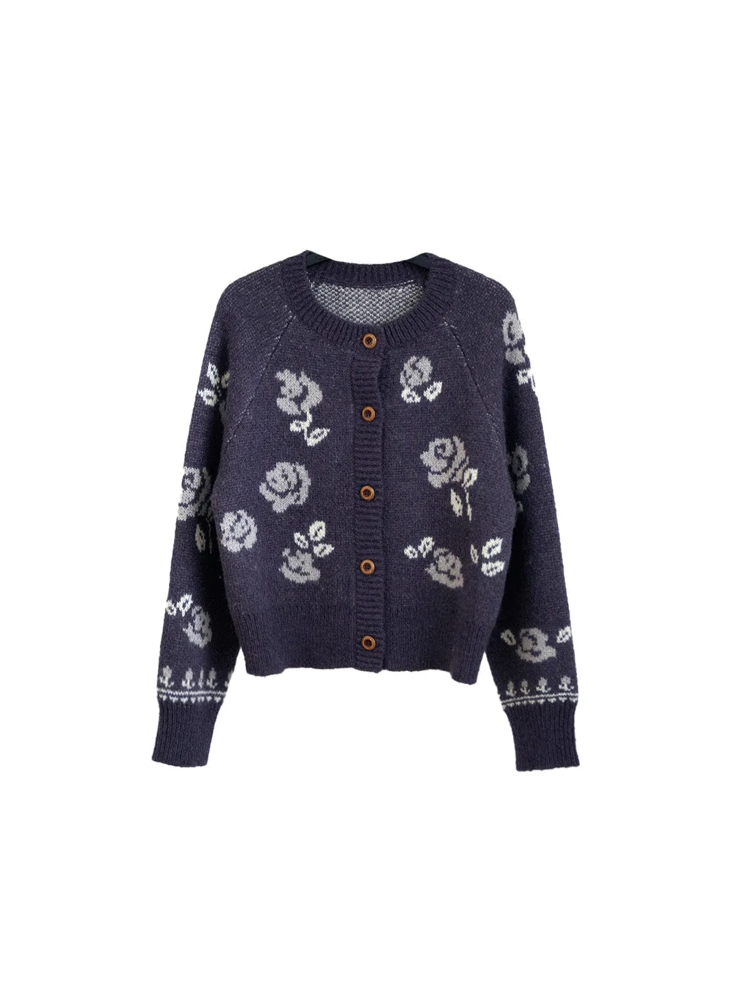 Katie Round Neck Jacquard Wool Cardigan sold by Simple Retro product image thumbnail 2