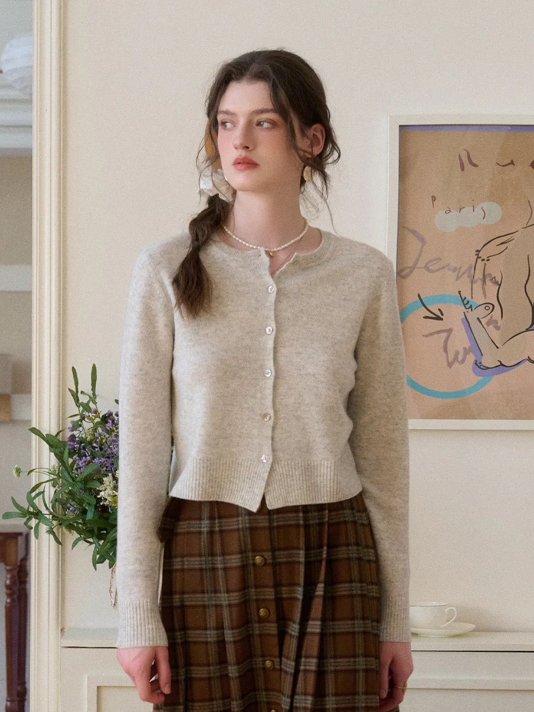 Dayana Round Neck 100% Wool Cardigan sold by Simple Retro product image thumbnail 5