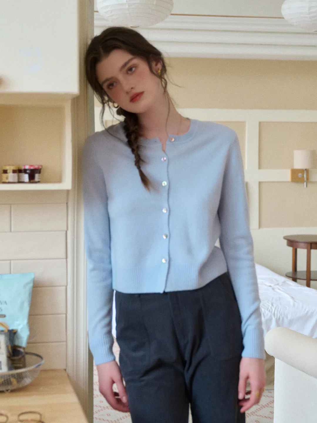 Dayana Round Neck 100% Wool Cardigan sold by Simple Retro product image thumbnail 5