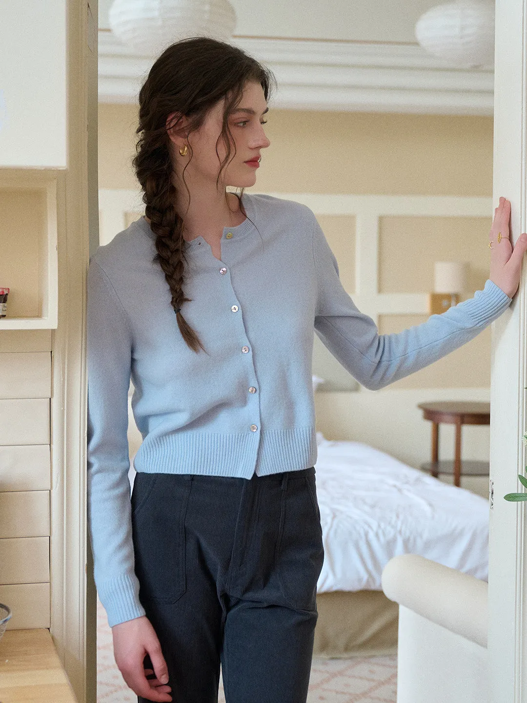 Dayana Round Neck 100% Wool Cardigan sold by Simple Retro