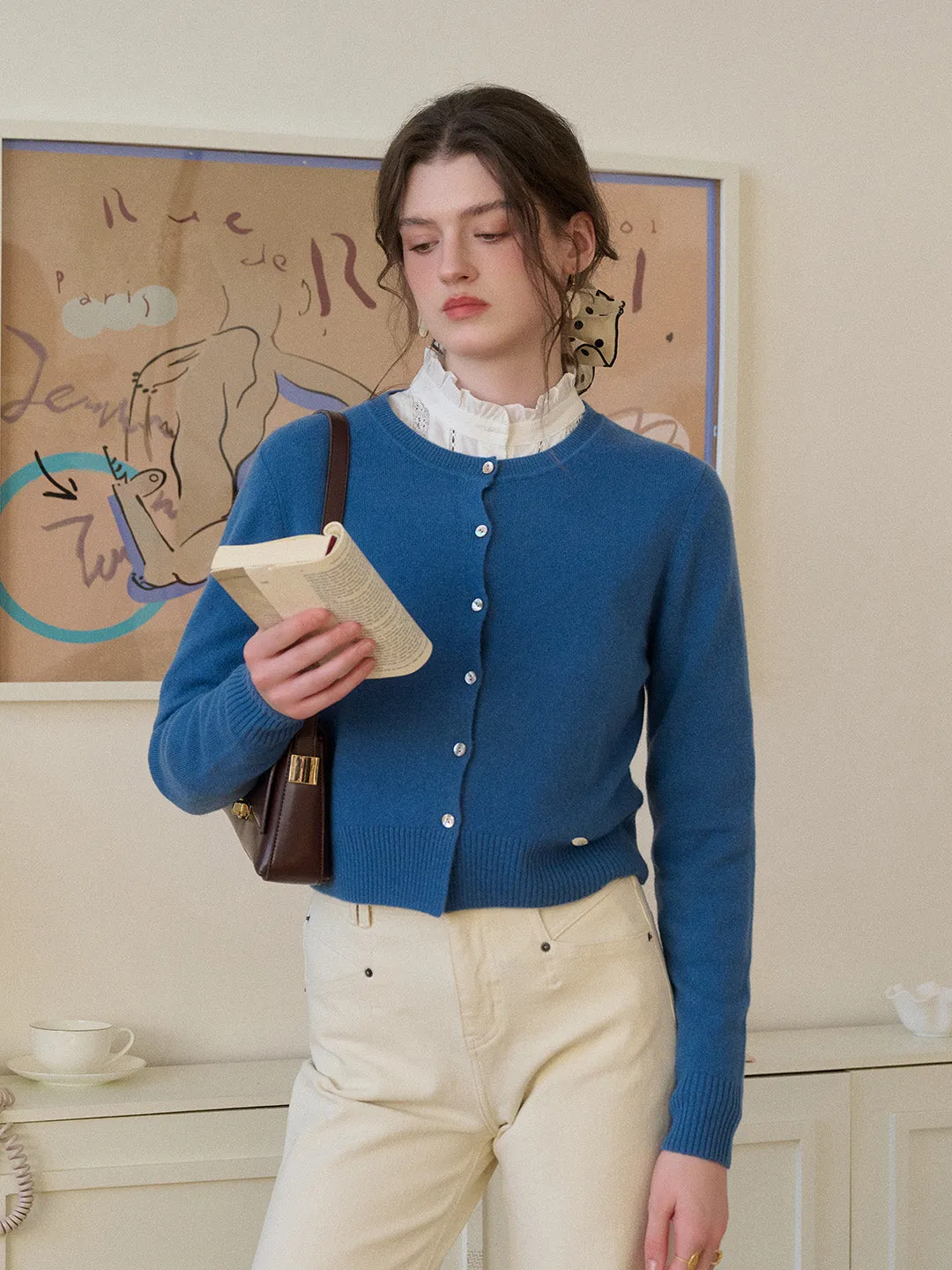 Dayana Round Neck 100% Wool Cardigan sold by Simple Retro