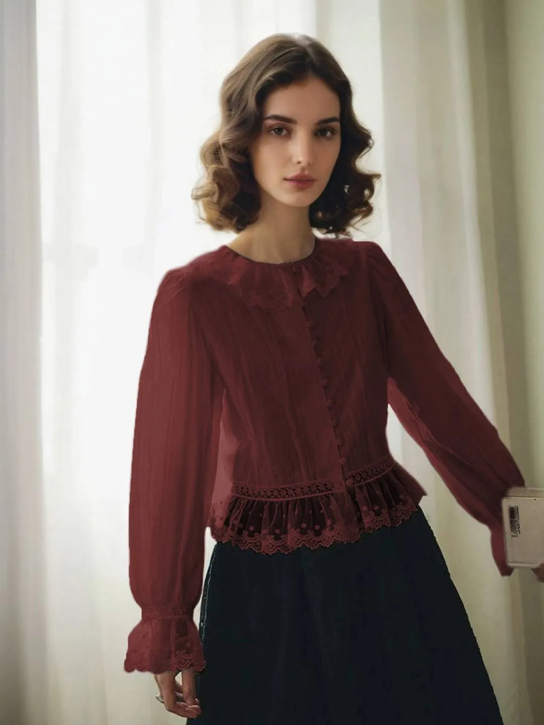 Azariah Round Neck Lace Blouse sold by Simple Retro