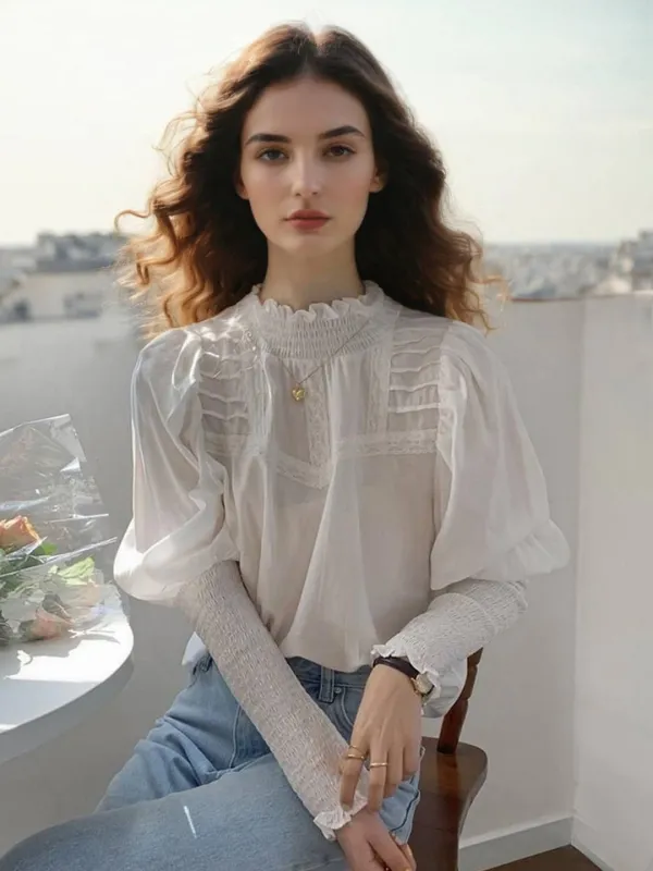 Lilian Retro Ruffle Neck Blouse sold by Simple Retro