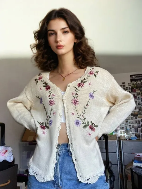 Zahra V-Neck Floral Cardigan sold by Simple Retro