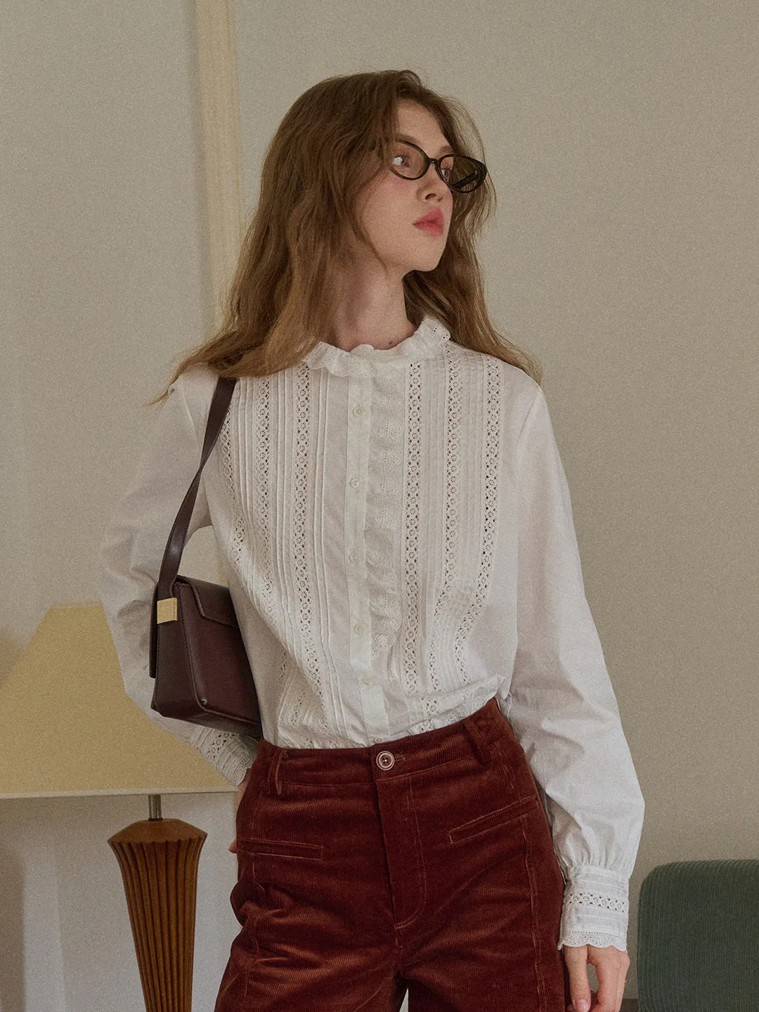 Journi Ruffle Collar Hollow 100% Cotton Blouse sold by Simple Retro product image thumbnail 5