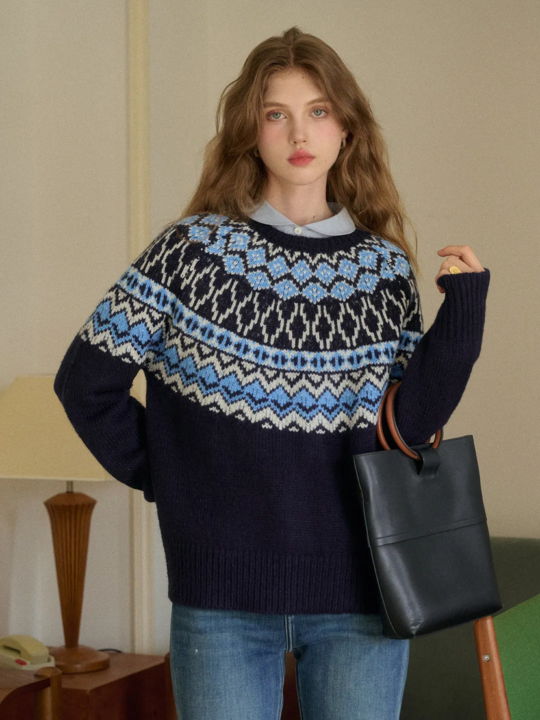 Estella Round Neck Fair Isle Sweater sold by Simple Retro