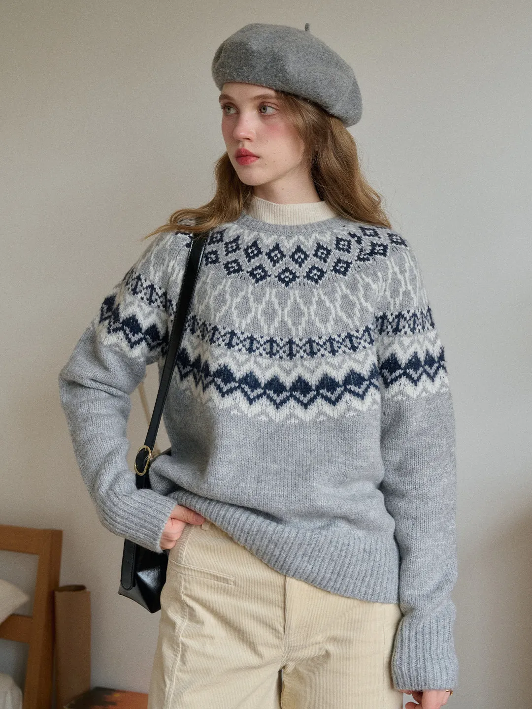 Estella Round Neck Fair Isle Sweater sold by Simple Retro